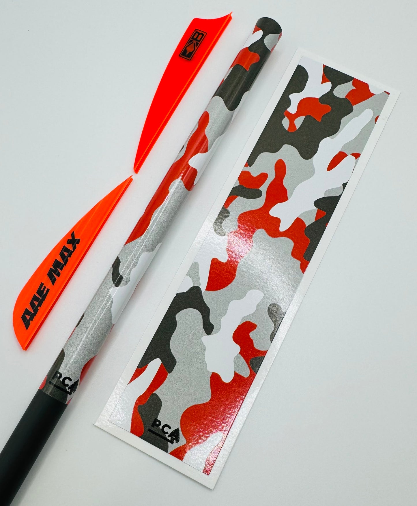 Burnt Orange x Grey x White (AAE Fire Orange + Grey & Bohning Neon Red) - TWISTED CAMO Series Arrow & Bolt Wrap
