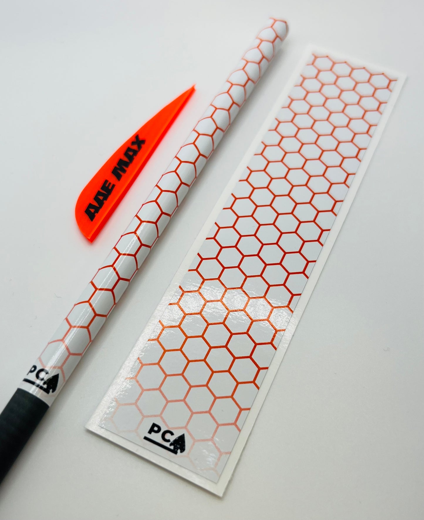 Burnt Orange on White (AAE Fire Orange & Bohning Neon Red) - HEX Series Arrow & Bolt Wrap
