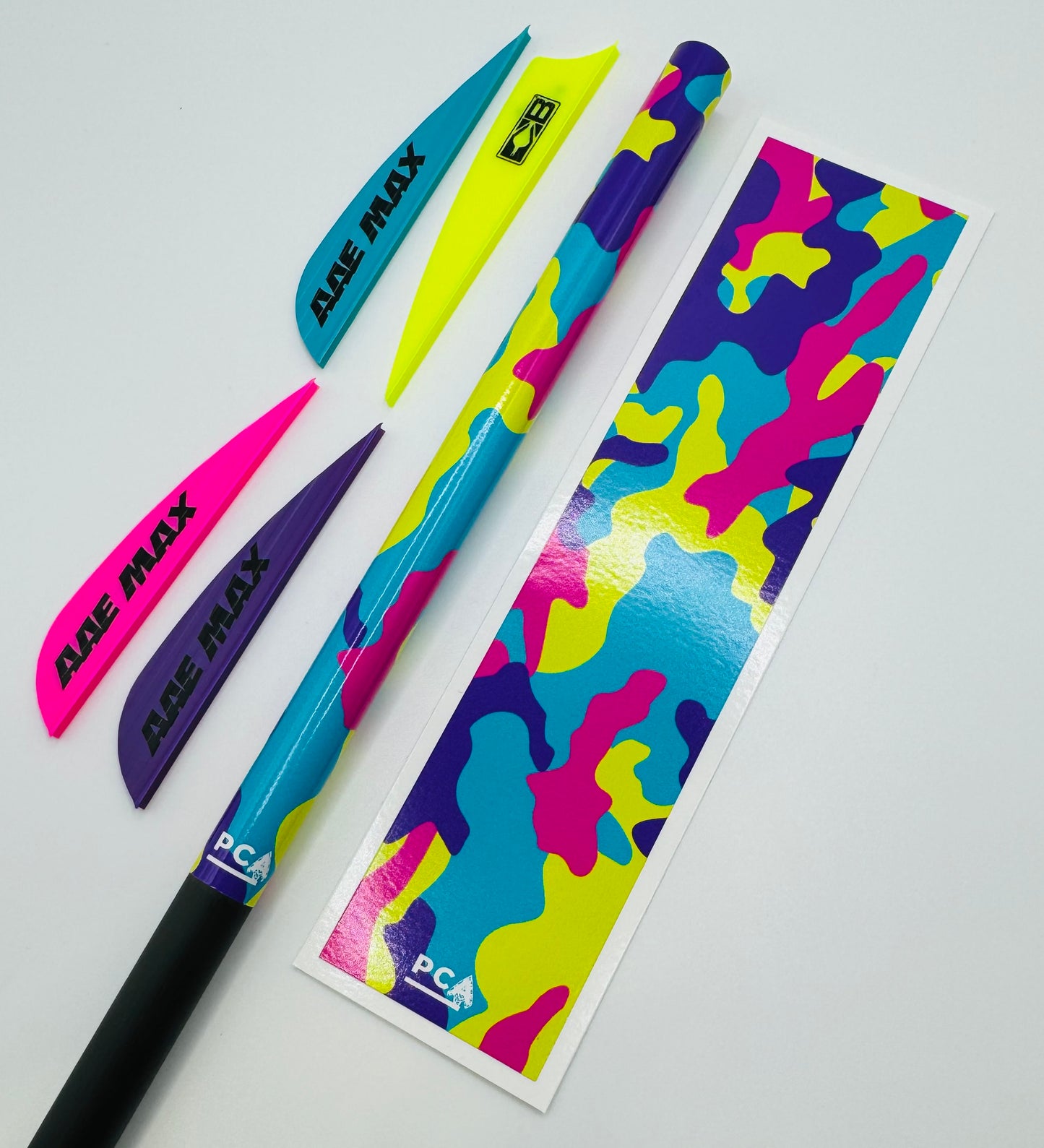 Hot Pink x Purple x Teal x Flo Yellow (AAE Hot Pink + Purple + Teal + Yellow & Bohning Neon Yellow) - TWISTED CAMO Series Arrow & Bolt Wrap